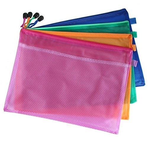 Exdiag Pearl Matte Style Waterproof Double Layer Zipper File Bags 5pcs (A4_color Random Mix)