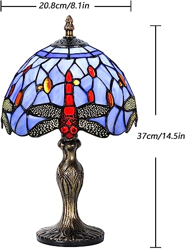 Image of 8'' Stained Glass Table Lamp, Vintage Desk Bedside Night Light