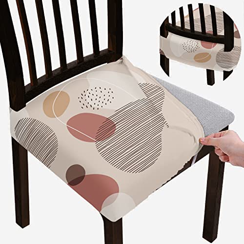 BRIDA Fundas elásticas para sillas de Comedor con Estampado geométrico Floral, Fundas elásticas para Asiento de Silla, Fundas (círculos Abstractos, Funda de 4 Asientos)