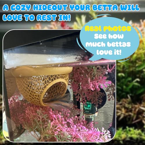 Image of Floating Betta Hide & Shrimp Cave - 3D Printed Aquarium Hammock, Feeder & Rest Spot - Floating Betta Log & Cave Decor for Nano Tanks, Corydoras, Shrimp & Small Fish - Safe PLA, Patent Pending
