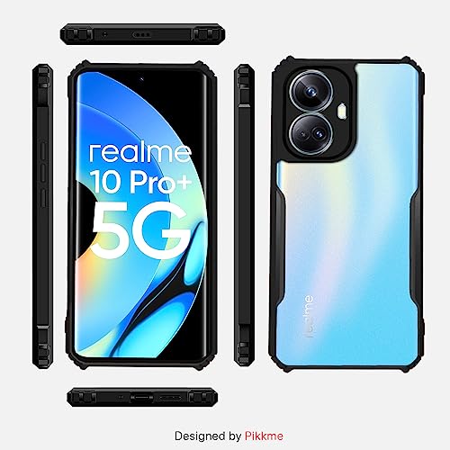 Image of Outlouders Back Cover for Realme 10 Pro Plus 5G | Ultra Hybrid Transparent | Full Camera Protection | Raised Edge | Crystal Clear Bumper Case(Black)