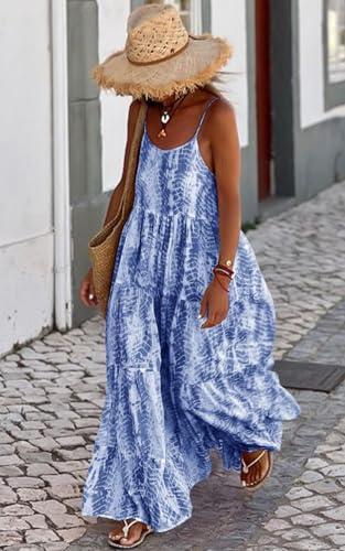Image of PRETTYGARDEN Women Summer Dresses 2026 Spaghetti Strap Scoop Neck Floral Maxi Dress Flowy Boho Long Sundress with Pockets