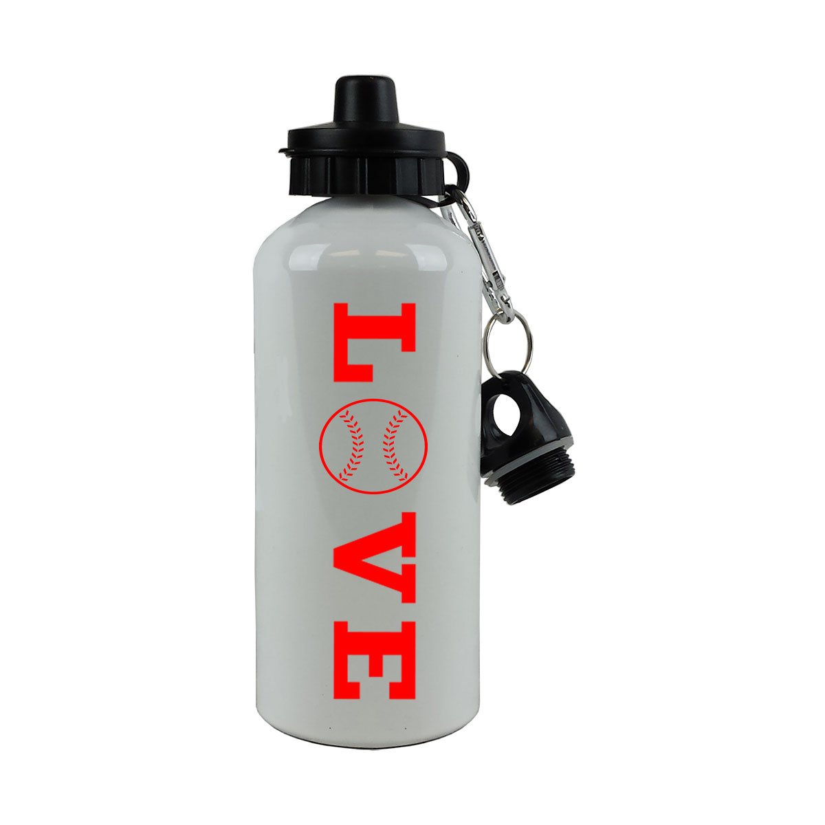 Love Baseball/Softball Sports Team Aluminium weiß Finish 20 Unze 600 ml Sport Wasser Flasche mit Karabiner, rot
