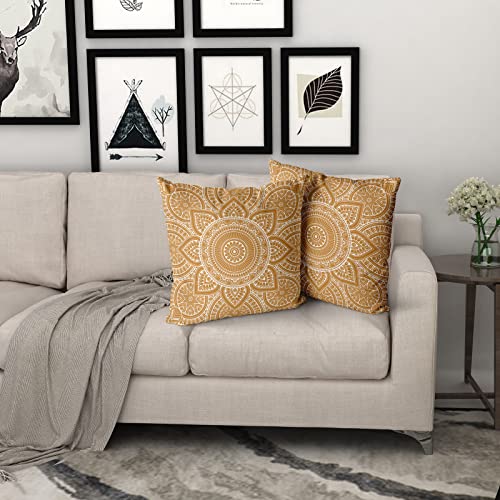 Mustard Mandala Pillow Covers 18 X 18 Inch Elegant Floral Decorative Pillowcase Flower Outdoor Decor Square Cotton Cushion Covers For Couch Sofa Bedroom Livingroom Patio (Pack Of 2) #TOP6