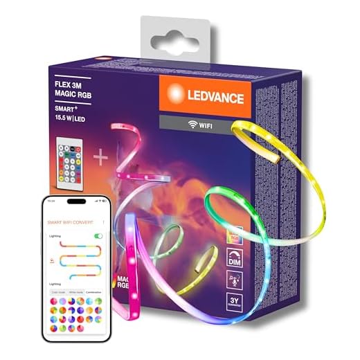 LEDVANCE SMART + WIFI FLEX 3M LED BRANDES, BLANC, 15W, 350LM, DIMMABLE, EFFET DE LUMIÈRE MAGIQUE MAGIQUE dynamique, Sélection de couleur lumineuse individuelle, contrôlable par application, IP20