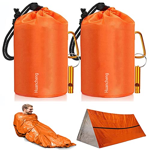 2 Stück Notfalldecke Schlafsack,Leichte Survival-Schlafsäcke mit Pfeife, Biwaksack Wasserdicht tragbare Notfalldecke für Camping, Wandern, Outdoor, Aktivitäten Cover