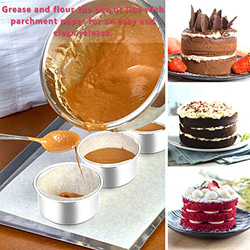 image for E-far 4 Inch Small Cake Pan Set of 3, Stainless Steel Mini Round Smash