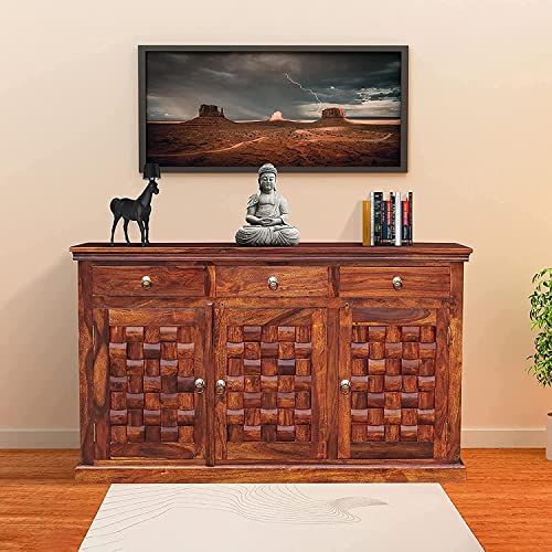 Image of Solid Sheesham Wood Multipurpose Sideboard, Honey Finish
