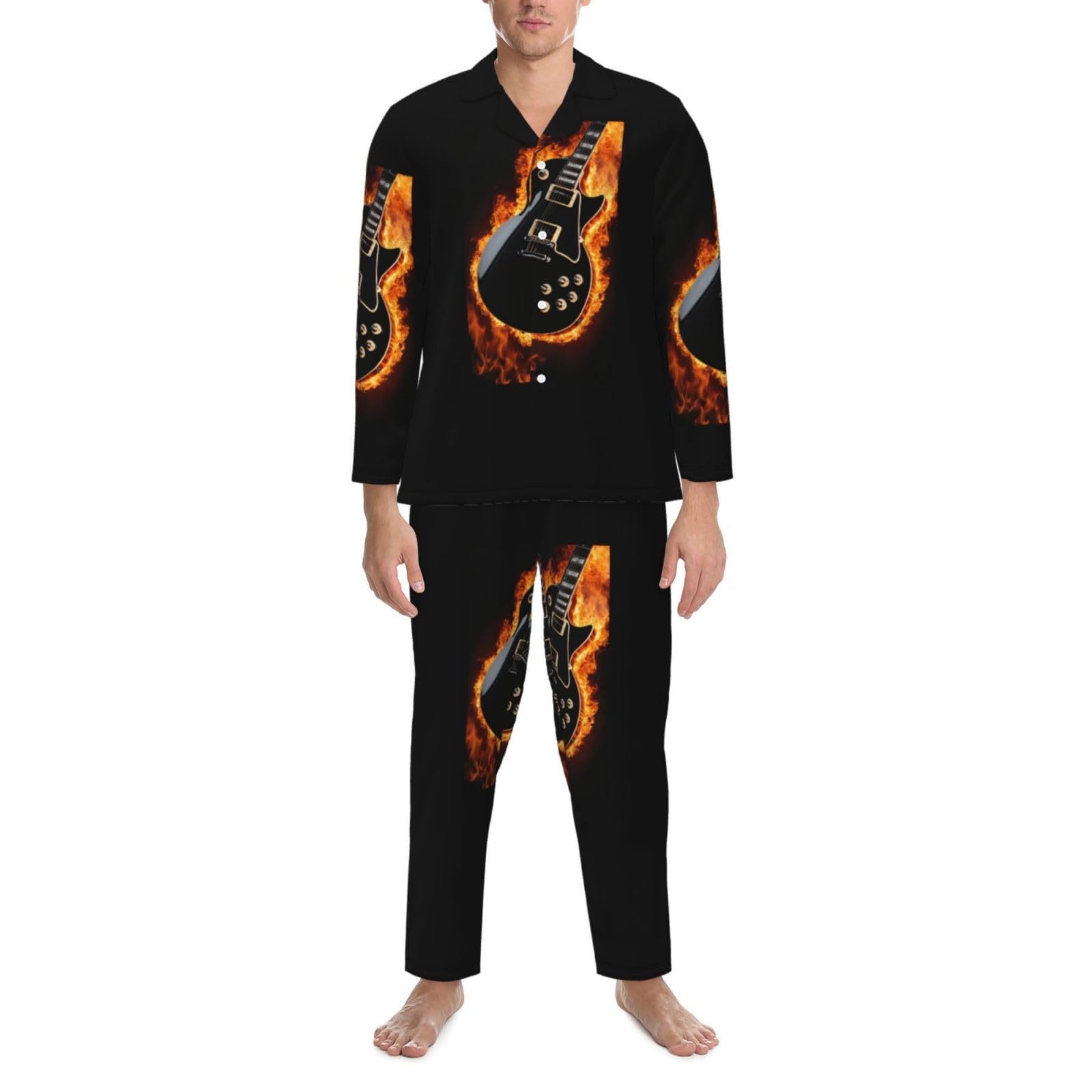 Chitarra Elettrica Stampa Uomo Manica Lunga Pigiama Set Due Pezzi Lounge Pantaloni Per Inverno Autunno Primavera Estate