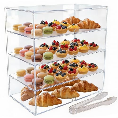 Questa vetrina in acrilico è realizzata in materiale ad alta trasparenza, presentando pane, dolci o pasticceria a 360 ° senza alcun punto cieco, migliorando il livello di visualizzazione del negozio. Il corpo della scatola è a prova di polvere e umidità. Il materiale acrilico spesso è robusto e resistente, non facile da graffiare e facile da pulire. Basta asciugarlo con un panno umido per ripristinarne la trasparenza