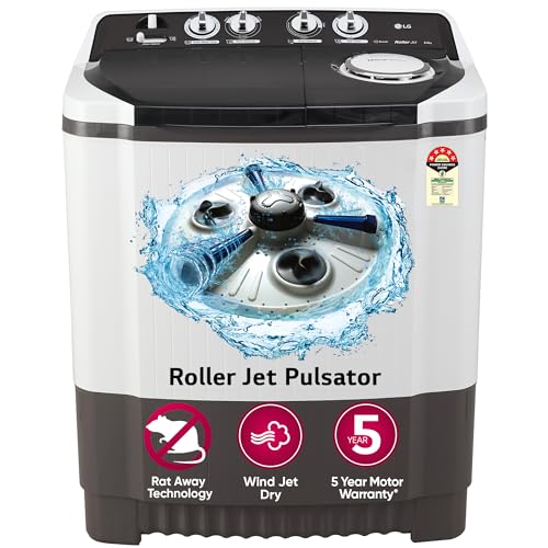 LG 8.0 Kg 5 Star Semi-Automatic Top Loading Washing Machine with Roller Jet Pulsator, Wind Jet Dry, Soak & Rat Away Technology (P8030SGAZ, Collar Scru