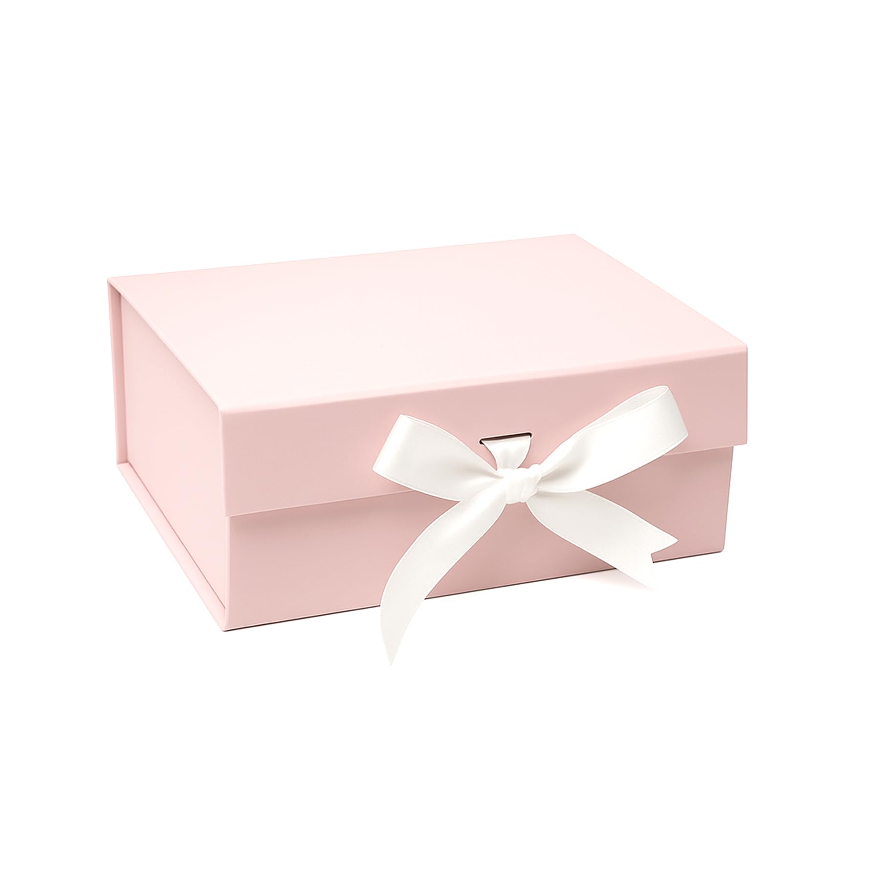 Boxotica Blush Pink Rigid Gift Box-Foldable Hamper Box with Ribbon, Greeting Card & QR Bow Tutorial, Soft Matte Finish, Small 23×16×10 cm – Reusable Keepsake Box for Weddings, Birthdays & Return Gifts