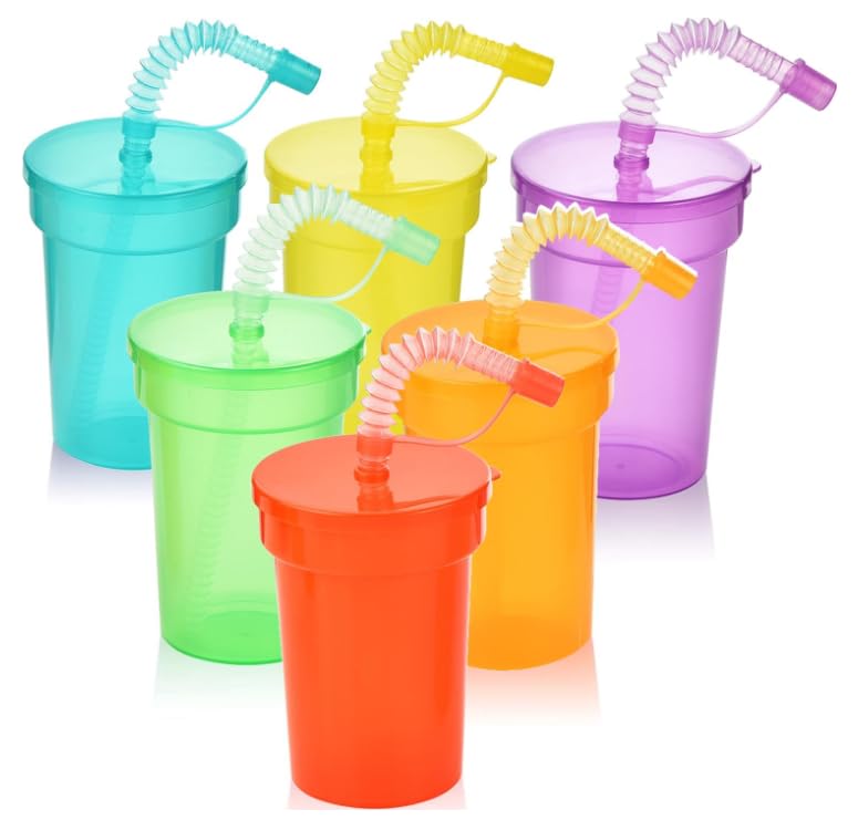 ALINK Lot de 6 tasses néon réutilisables avec couvercle, pour café glacé, boissons froides, jus de smoothie (380 ml)
