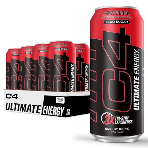 Proteínas, C4 Ultimate Sugar Free Energy Drink 16oz (Pack of 12) | Fruit Punch | Pre Workout Performance Drink with No Artificial Colors or Dyes