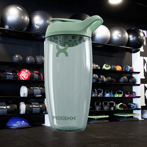 Image of Promixx Pursuit Protein Shaker Bottle (24 oz) - Silent No-Ball Mixer, Leak-Proof Lid, BPA /BPS & Phthalate-Free ECOZEN - Easy-Clean Shaker Cup for Protein Shakes, Pre & Post-Workout Smoothies