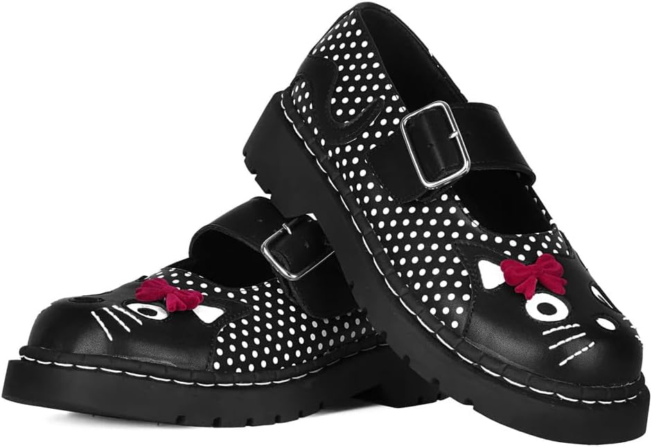 T.U.K. Kitty Cat Mary Jane Shoes for Women, Round Toe Ankle Strap Oxford Shoes