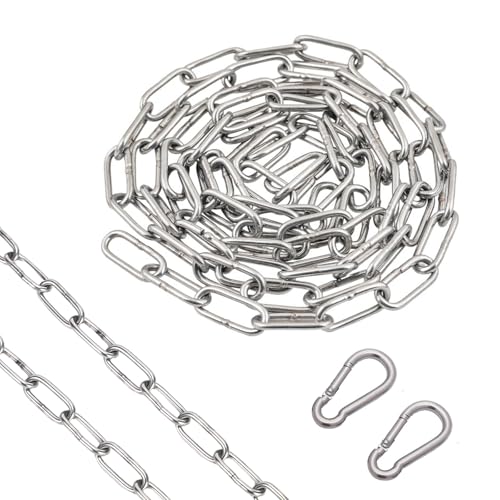 5M Steelchain, Stainless Steel Security Chain,2 Heavy Duty Carabiners - Premium Heavy Duty Chain for Fence Gates, Bikes, Swings & Clotheslines