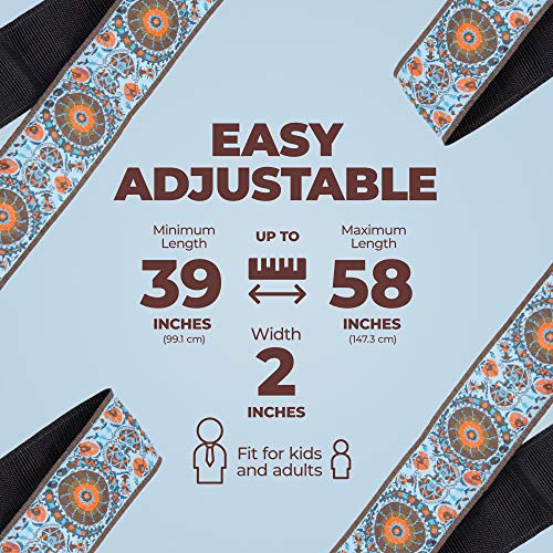 Perri’s Leathers Ltd. - Guitar Strap - Nylon - Jacquard – Mandala - Blue/Orange - Adjustable - For Acoustic / Bass / Electric Guitars - Made In Canada (Tws-7143) #TOP3