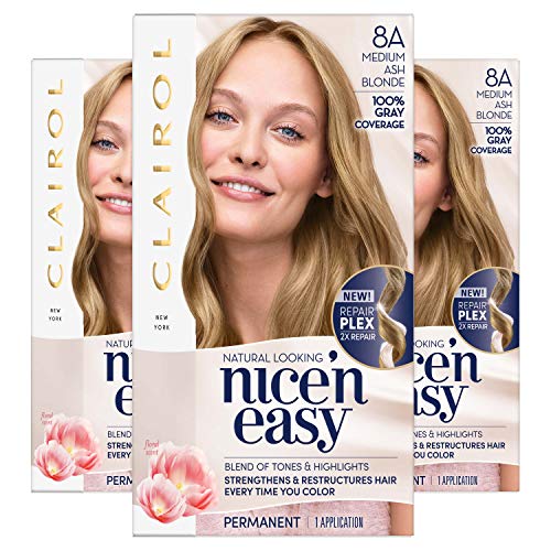 Clairol Nice'n Easy Permanent Hair Color, 8A Medium Ash Blonde, Pack of 3