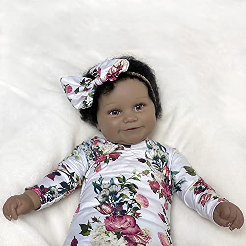Adolly Gallery Lifelike Reborn Baby Dolls 22 Inch With Cloth Body African American Realistic Girl Doll Best Birthday Gift Set Name Amelia #TOP3