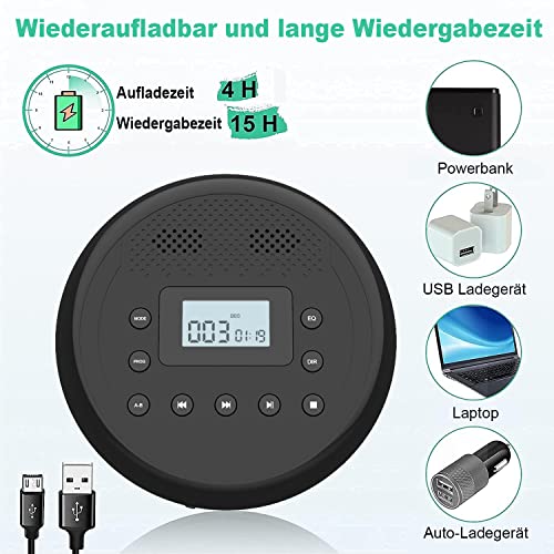 CD Player Tragbar, MONODEAL Wiederaufladbarer CD-Player mit Eingebauten Lautsprechern, Discman CD Player für Kinder/Auto… - Image 6
