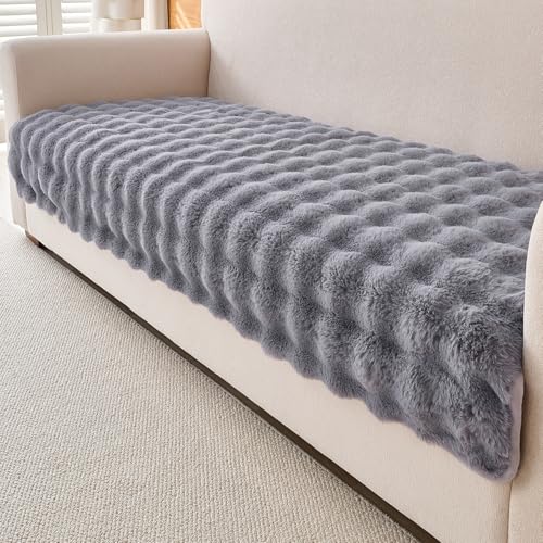 Image of HOKIPO 'FurHug' Luxury Faux Rabbit Fur Anti Slip Sofa Cover Mat, 3 Seater, Cool Grey (NEW-5015-GRY*1)