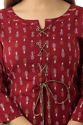 Image of Jaipurite Women's Rayon Printed Straight Kurta in Maroon