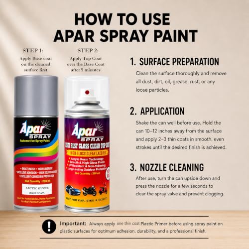 Image of APAR Spray Paint Arctic Silver (RC Colour Name) + GC Compatible for Tata Cars -200 ml (Pack of 2-Pcs)