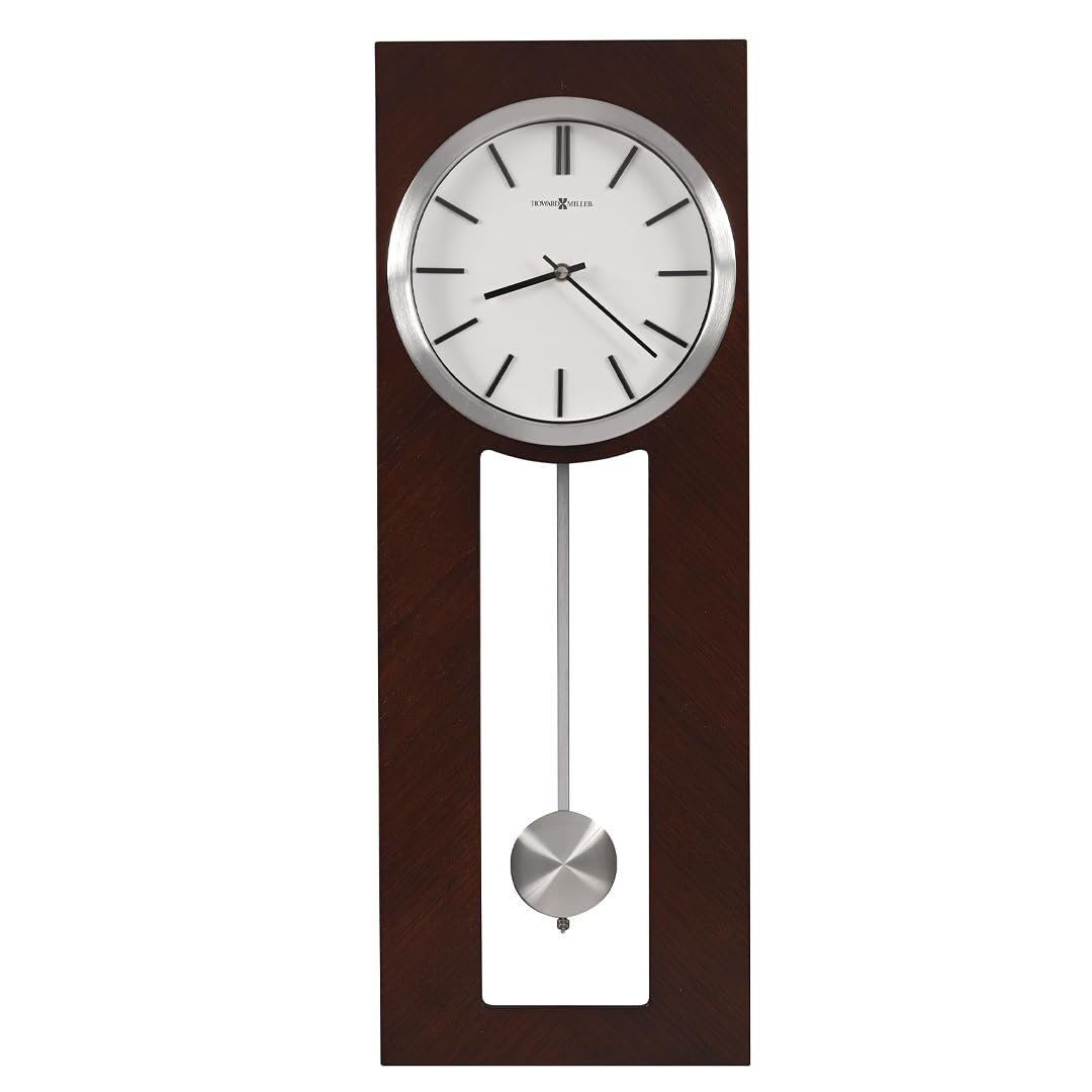 Howard Miller Madison Wall Clock 625696 – Espresso Finished Frame, Bright White Dial, Contemporary Home Decor, Satin-Silver Finished Pendulum, Quartz Movement