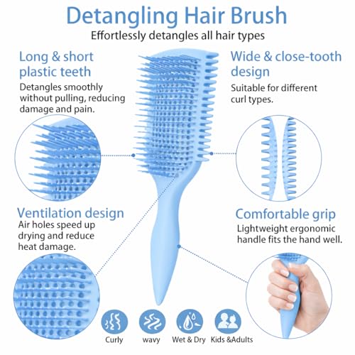 Image of Detangler Brush for Curly Hair, Lightweight Curly Hair Brush with Vented Design for Easy Glide, Effortlessly Detangles Without Pulling or Snagging, Suitable for All Wet and Dry Hair Types (Blue)