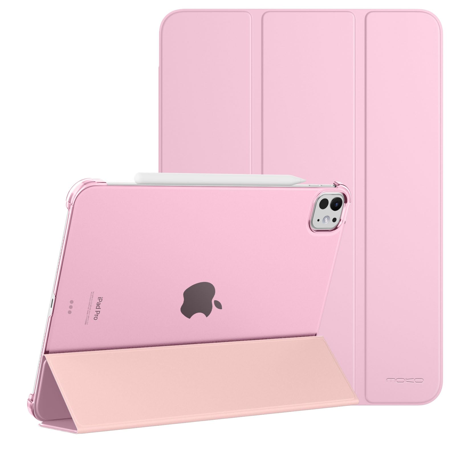 MoKo for iPad Pro 11 Inch Case (M5 2025/M4 2024), Ultra Slim Stand Case with Hard PC Translucent Back Shell Cover for iPad Pro 11''2025/2024, Support Apple Pencil Pro, Auto Wake/Sleep,Nosegay Pink