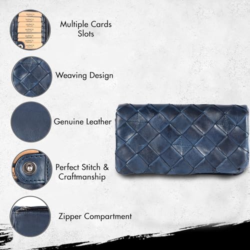 Genuine Leather Wallets for Women, Small Wallet for Ladies Zipper Coin Purse Credit Card Holder with Strap (VL-167-NAVY)2