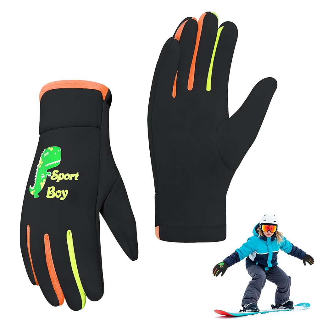 PROBEROS® Child Winter Riding Gloves for Kids Aged 3-6, with Safety Reflect Light Cartoon Dino Pattern, Windproof & Splashproof Design, Coral Fleece Thermal Liner, for Outdoor All Sport, Size M-image-30