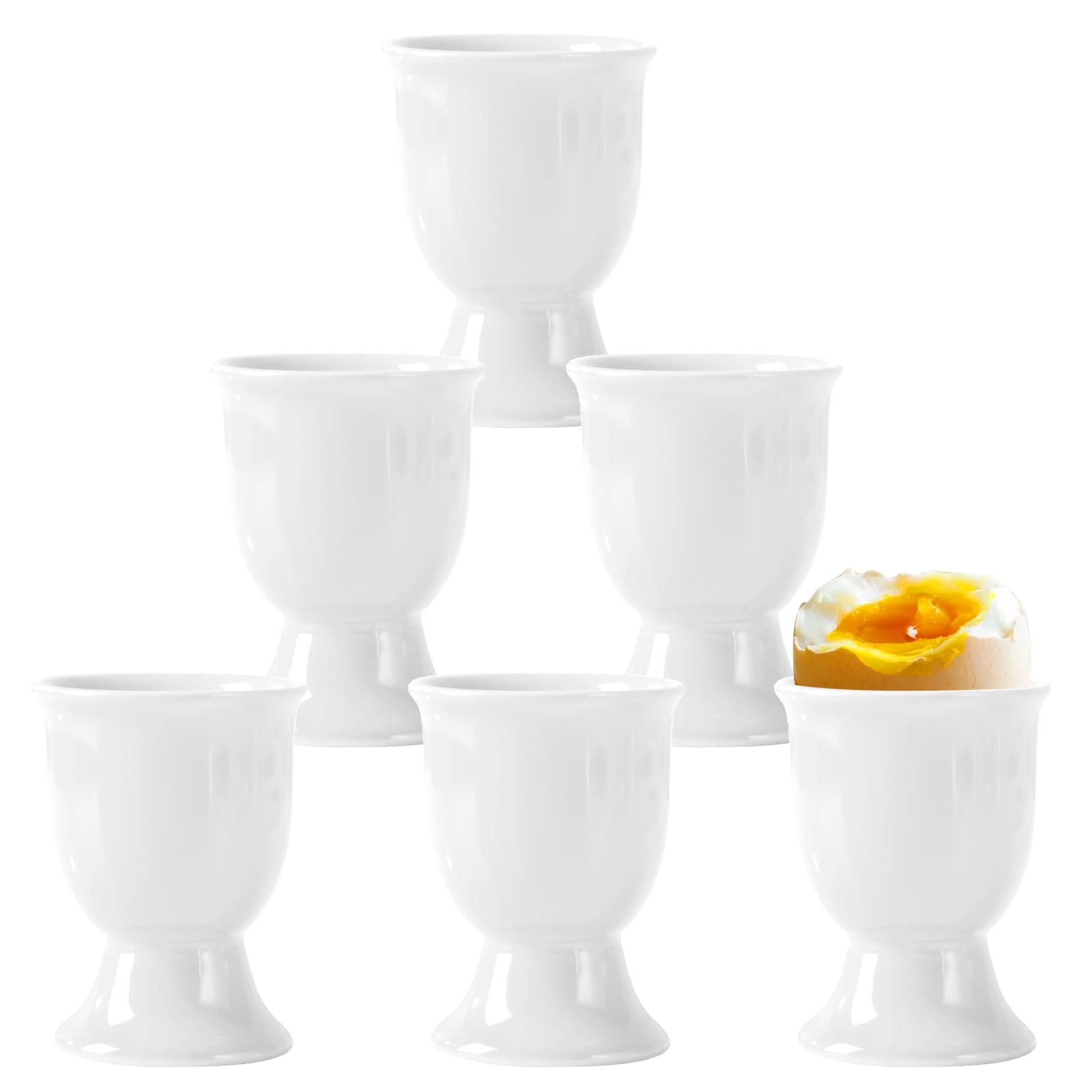 AKONE Porcelain Egg Cups, Set of 6, Ceramic Egg Cups, Breakfast Egg Holder Tableware, Egg Cup Set for Hard and Soft Boiled Eggs, Kitchen, Home, Restaurant (White)