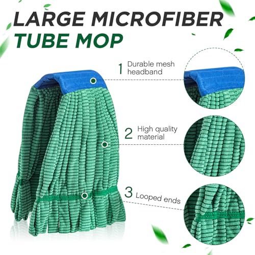 Image of Hushee 20 Pcs Large Microfiber Tube Mop Heads 18 Oz Looped End,Green