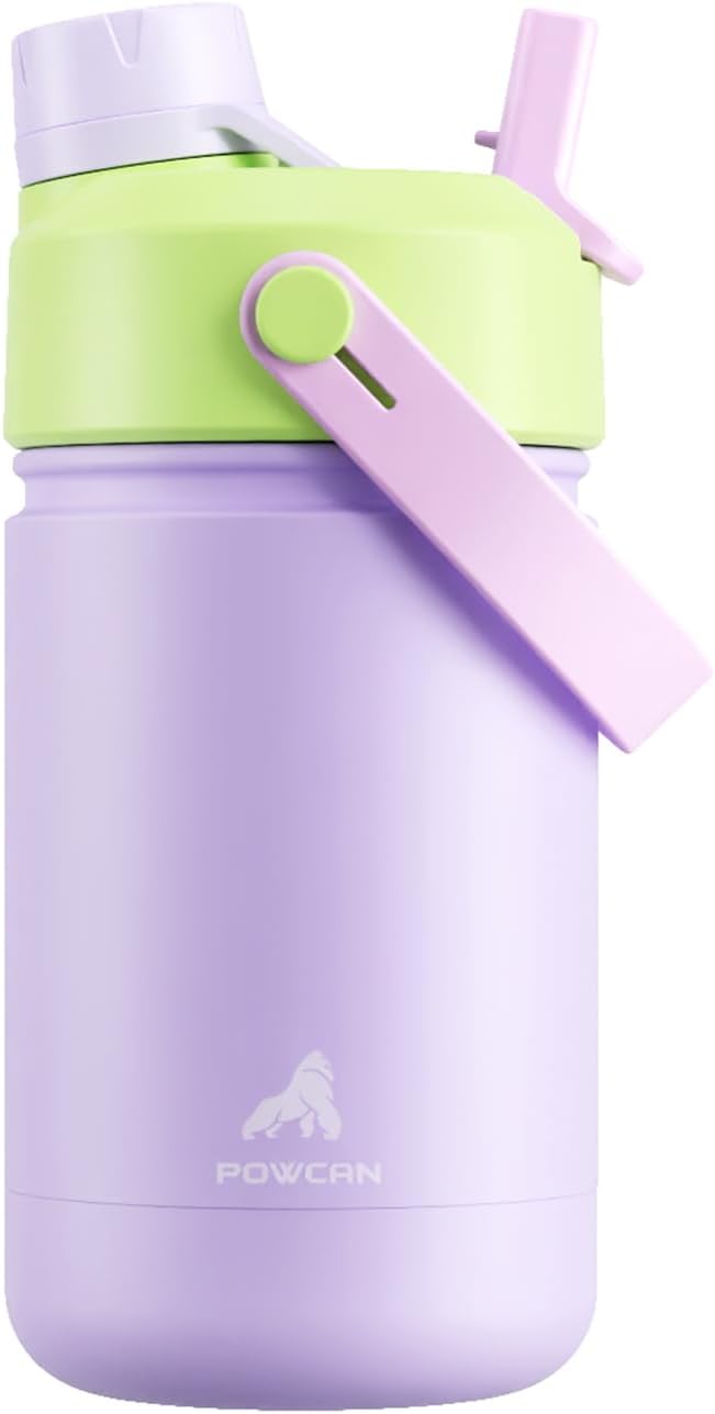 12 oz Stainless Steel Water Bottle for Girls: 2-in-1 Straw Spout Lid, Leakproof, BPA-Free, Cold 24H, Car Cupholder Friendly, Cute Insulated Cup for School, Play, Birthday Gift for Kids (Lilac Fairy)