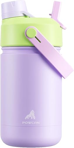 Miniatura 43 de POWCAN - Botella de agua con aislamiento de 18 onzas, con tapa de boquilla y pajilla 2 en 1, fría 24 horas, a prueba de fugas, apta para portavasos