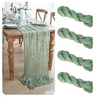 ACOMTUO 4 Stück Boho Musselin Seihtuch,90x300 cm Grün Gaze Käsetuch Boho Hochzeit,Boho Seihtuch,Tischläufer Eukalyptus Grün für Hochzeitsdeko, Tischdeko Geburtstag, Babyparty