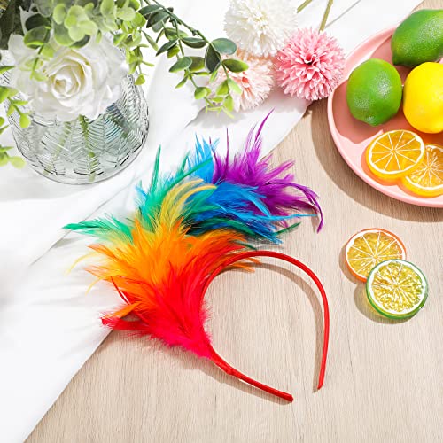 Dilunave Colorful Feather Headband Fascinator Cosplay Hair Bands Carnival Party Headdress Rainbow Headband Feather Headdress Costume for Easter Day Wedding - Image 4