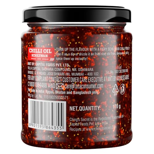 Image of Ching's Chilli Oil Schezwan - 170g | Garlic Schezwan Chilli Oil with Real Sichuan Pepper| Use on Noodles, Fried Rice, Momos, Pizza, Pasta, Indian Curries & Dal| Drizzle, Stir, Spread