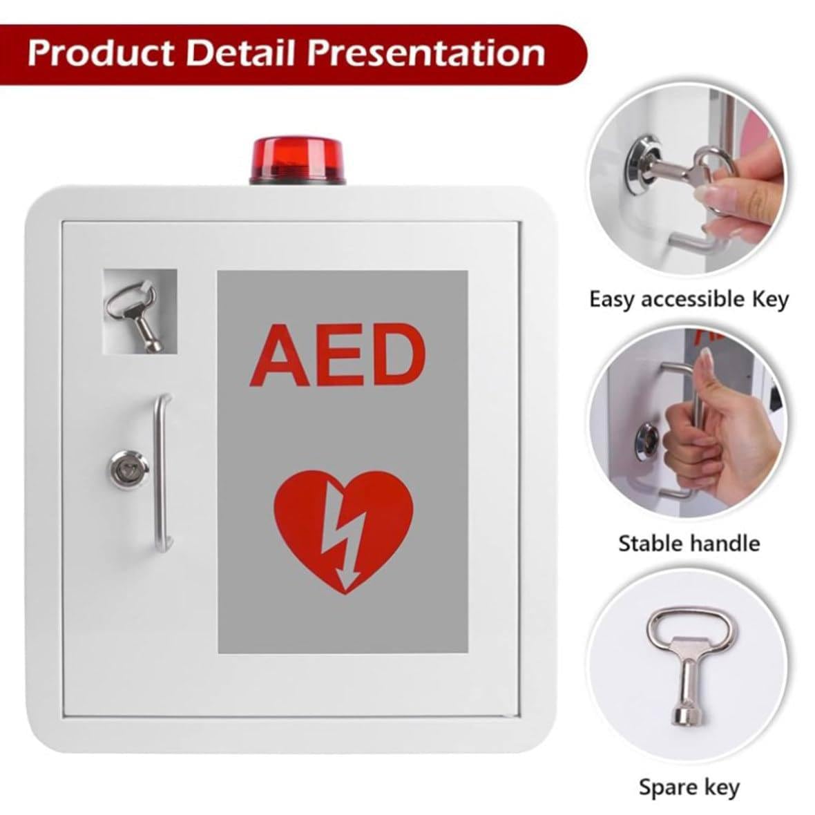Armadietto per Defibrillatore Semiautomatico Esterno (Dae) a Parete Con Chiave E Allarme, Armadietto Porta Defibrillatore Semiautomatico Esterno, Design Con Angoli Arrotondati