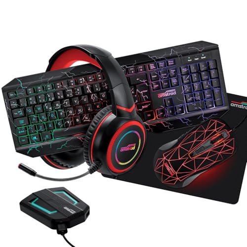 Pack Pro Gamer AMSTRAD HUNTERS-SWITCH007: Clavier, Souris, Tapis, Casque & convertisseur PC - PS3/4...