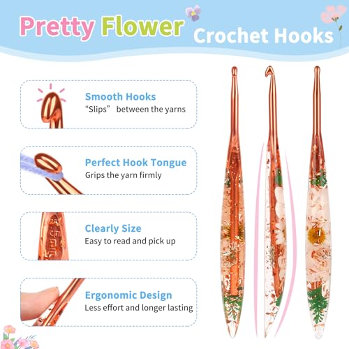 Image of Coopay Crochet Hooks, 5.5mm Ergonomic Crochet Hook with Floral Plastic Grips, Stylish and Unique, Ideal for Crocheting Blankets, Dolls, Shawls, Hats, Scarves (I-5.5mm)