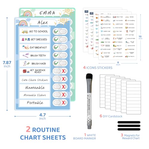 Image of 2 in 1 Namable Chore Chart for Kids, Dry Erase Morning /Bedtime Routine Chart for Kids for Refrigerator, Magnetic Visual Schedule for Kids Toddlers to Do List Checklist for Multiple Kids