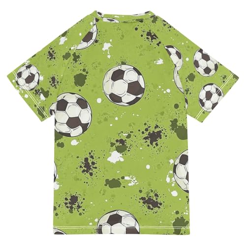 Boys Short Sleeve T-Shirts Green Soccer Ball Rashguard Kids Swim Shirts Sun UPF 50+2