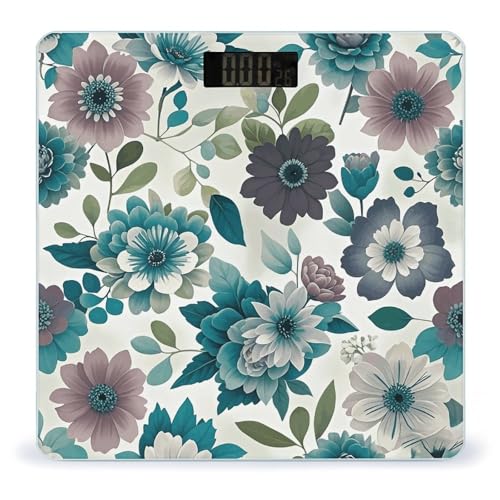 Báscula Digital Floral Gris Azulado y Blanca para Baño