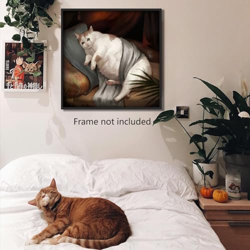 Neejaold Vintage Fat Cat Canvas Wall Art, Cute Cat Crying In Sofa Poster For Room Aesthetic, Animal Floral Pictures, Funny Renaissance Square Painting Prints For Wall Decor 12X12In Unframed thumb #4