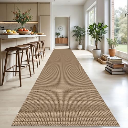 KOZYFLY Extra Long Runners for Hallways 3x20 ft Washable Kitchen Runner Non Slip Rubber Backed Hallway Rug Cotton Entryway Runner Rug Floor Carpet for Indoor Hall, Kitchen, Stair, Tan/Orange/Brown