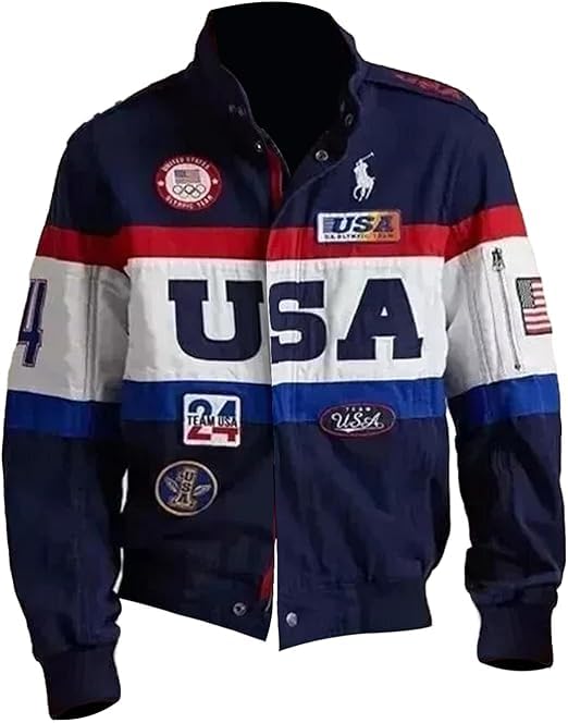 American Cotton Fabric USA Flag Patch Olympic Flagbearer Jacket for Mens