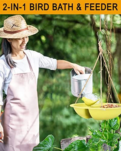 Bird Bath And Bird Feeders For Outdoors Hanging - Modern Birdbath For Outdoors Holds Water And Bird Seeds For Outside Wild Birds, Made From Sustainable Bamboo Fiber, Easy To Hang And Fill (Green) #TOP1